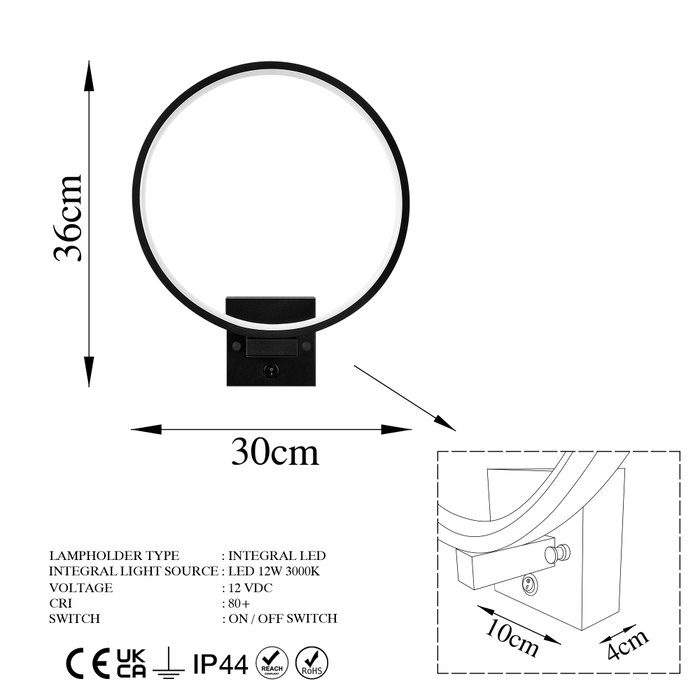 Opviq Halka - 13309 Lámpara de Pared Negra de Metal con LED Opviq Halka - 13309 Lámpara de Pared Negra de Metal con LED